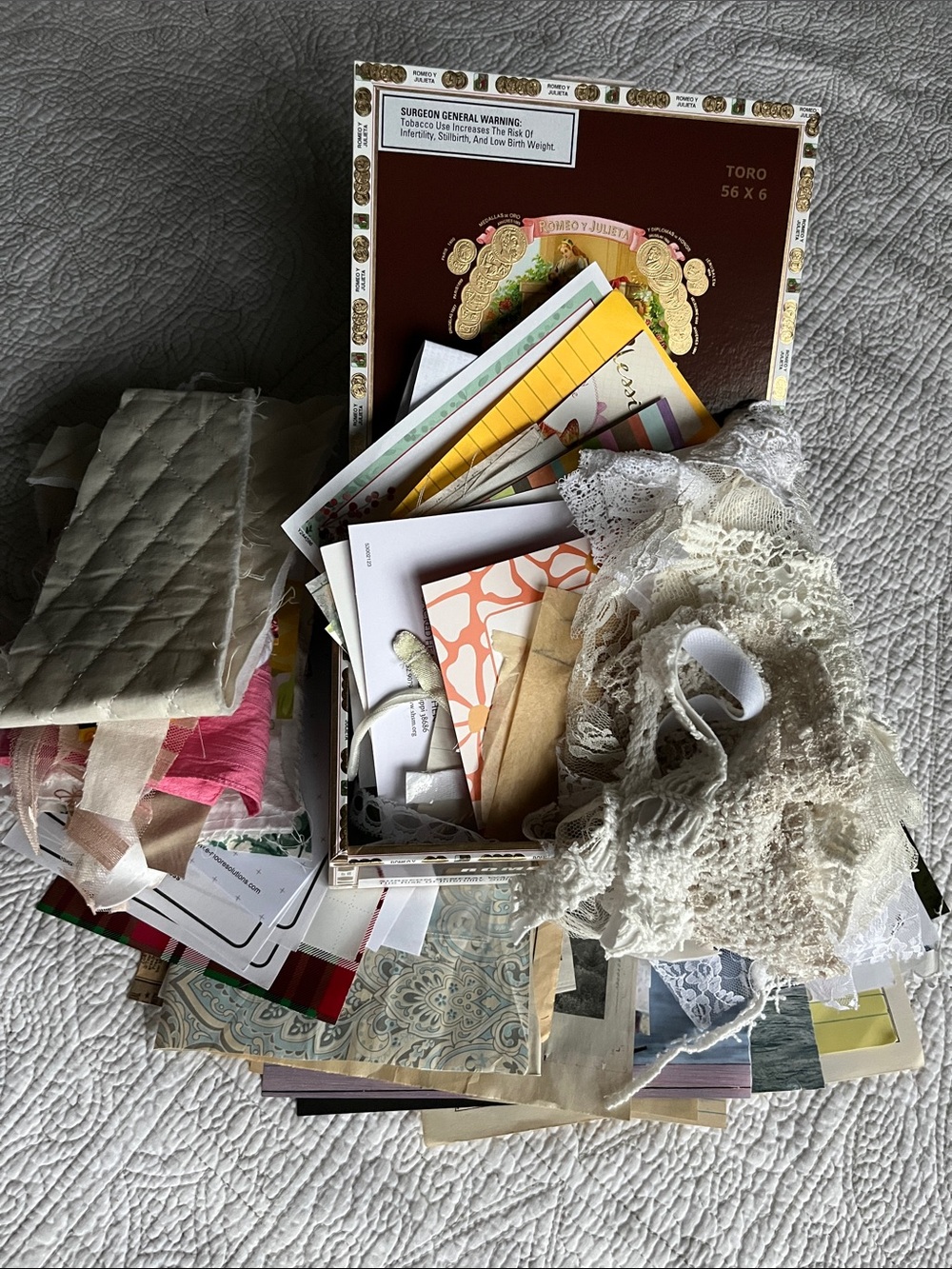 Junk Journal Ephemera Box - Lace + Fabric + Papers + Junk